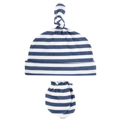 Hudson Baby Cotton Cap and Scratch Mitten Set, Sail The Sea