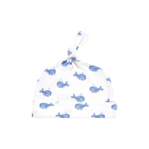 Hudson Baby Cotton Cap and Scratch Mitten Set, Blue Whale