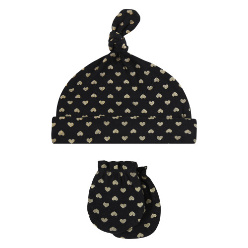 Hudson Baby Cotton Cap and Scratch Mitten Set, Xoxo