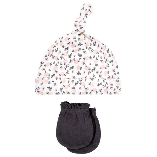 Hudson Baby Cotton Cap and Scratch Mitten Set, Berry Floral