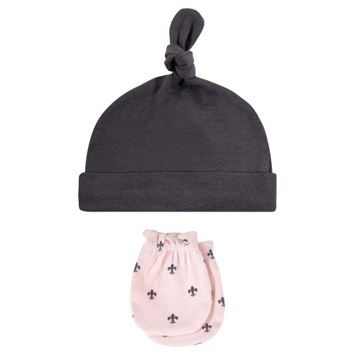 Hudson Baby Cotton Cap and Scratch Mitten Set, Berry Floral