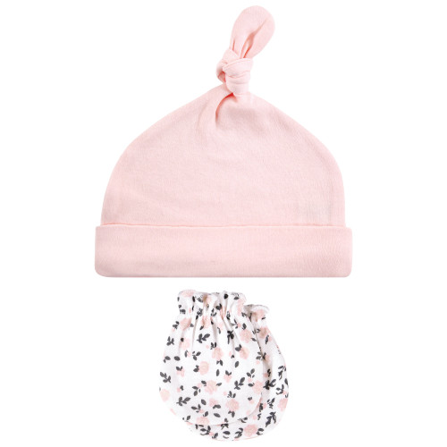 Hudson Baby Cotton Cap and Scratch Mitten Set, Berry Floral