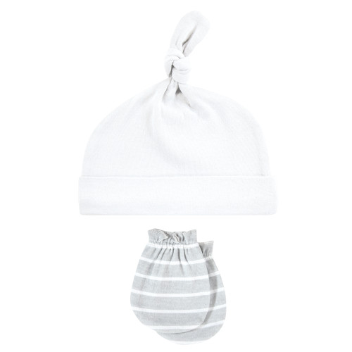 Hudson Baby Cotton Cap and Scratch Mitten Set, Pink Gray Floral