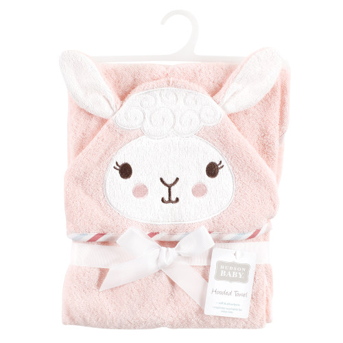 Hudson Baby Cotton Animal Face Hooded Towel, Pink Llama