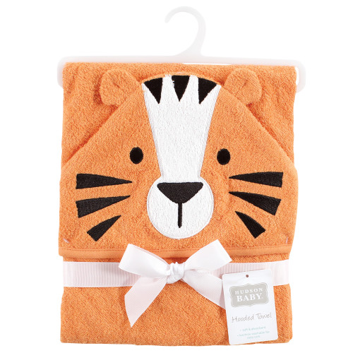 Hudson Baby Cotton Animal Face Hooded Towel, Tiger