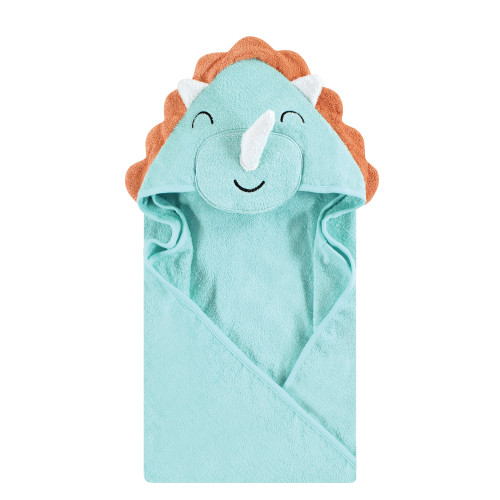 Hudson Baby Cotton Poly Animal Face Hooded Towel, Triceratops
