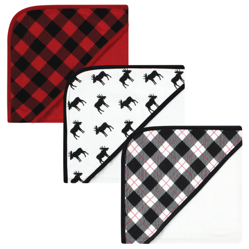 Hudson Baby Cotton Rich Hooded Towels, Black Moose