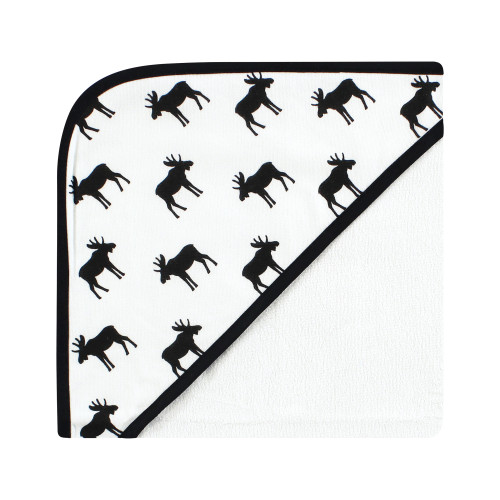 Hudson Baby Cotton Rich Hooded Towels, Black Moose