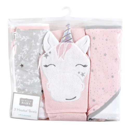 Hudson Baby Cotton Rich Hooded Towels, Pink Unicorn