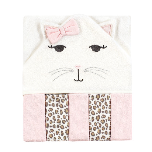 Hudson Baby Hooded Towel and Five Washcloths, Kitty