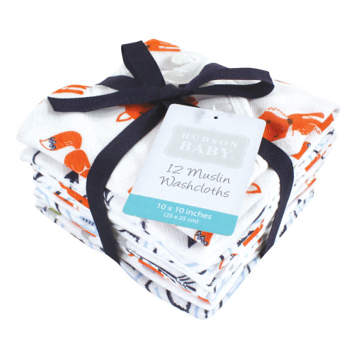 Hudson Baby Cotton Muslin Washcloths, Foxes