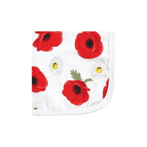 Hudson Baby Cotton Muslin Washcloths, Poppy Daisy