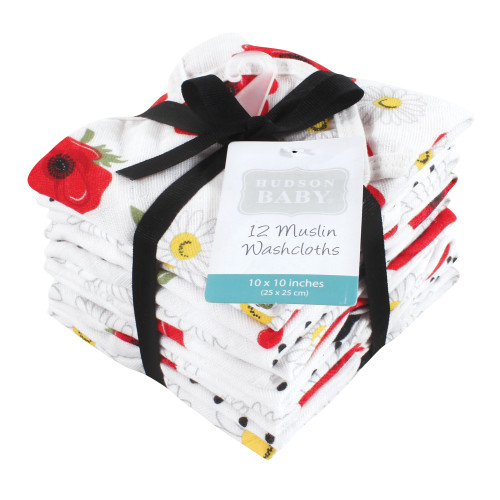 Hudson Baby Cotton Muslin Washcloths, Poppy Daisy