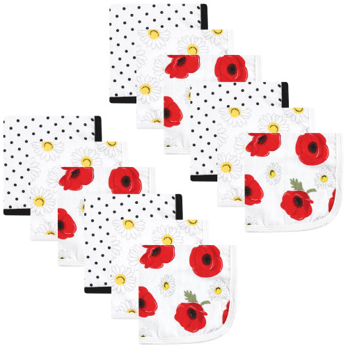 Hudson Baby Cotton Muslin Washcloths, Poppy Daisy