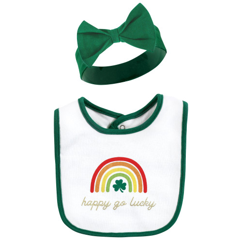 Hudson Baby Cotton Bib and Headband or Caps Set, St Patricks Rainbow