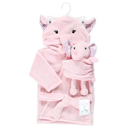Little Treasure Plush Bathrobe and Toy Set, Floral Elephant