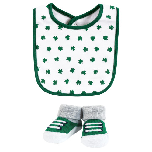 Hudson Baby Cotton Bib and Sock Set, Cutest Clover