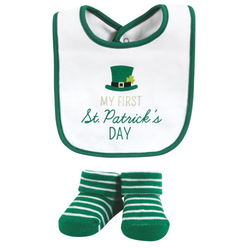 Hudson Baby Cotton Bib and Sock Set, Lucky Charm