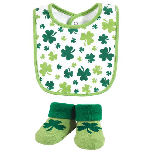 Hudson Baby Cotton Bib and Sock Set, Lucky Charm