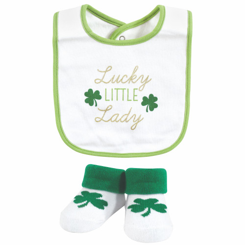 Hudson Baby Cotton Bib and Sock Set, Lucky Lady