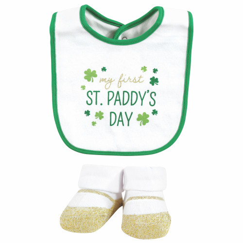 Hudson Baby Cotton Bib and Sock Set, Lucky Lady