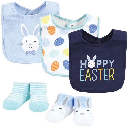 Hudson Baby Cotton Bib and Sock Set, Hoppy Easter