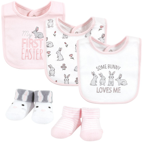 Hudson Baby Cotton Bib and Sock Set, Some Bunny