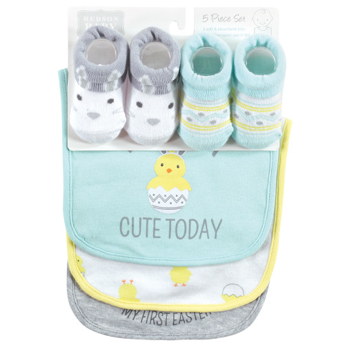 Hudson Baby Cotton Bib and Sock Set, Eggstra Cute