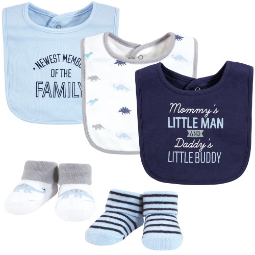 Hudson Baby Cotton Bib and Sock Set, Newest Family Member