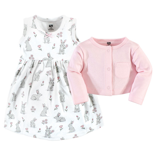 Hudson Baby Cotton Dress and Cardigan Set, Bunny Floral