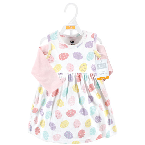 Hudson Baby Cotton Dress and Cardigan Set, Easter Eggs