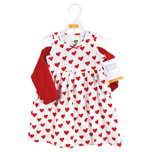 Hudson Baby Cotton Dress and Cardigan Set, Red Hearts