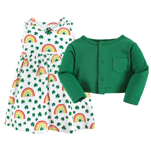 Hudson Baby Cotton Dress and Cardigan Set, St Patricks Rainbow