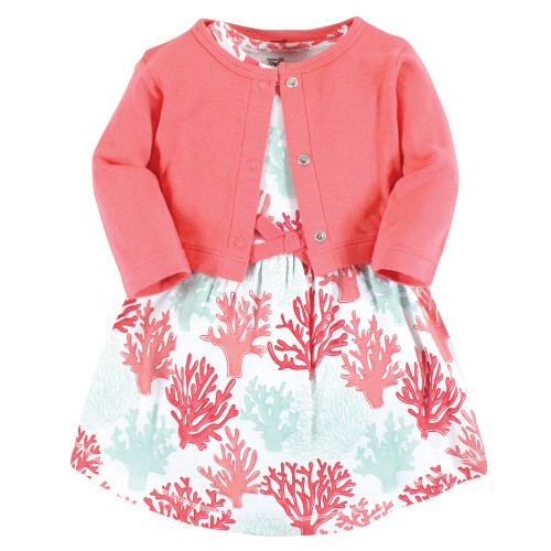 Touched by Nature Organic Cotton Dress and Cardigan, Coral Reef