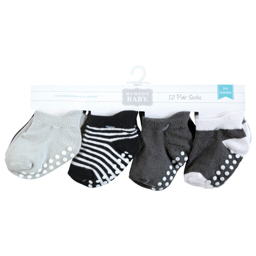 Hudson Baby Non-Skid No-Show Socks, Black White Stripes