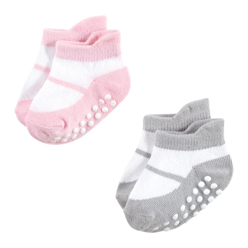 Hudson Baby Non-Skid No-Show Socks, Pink Black