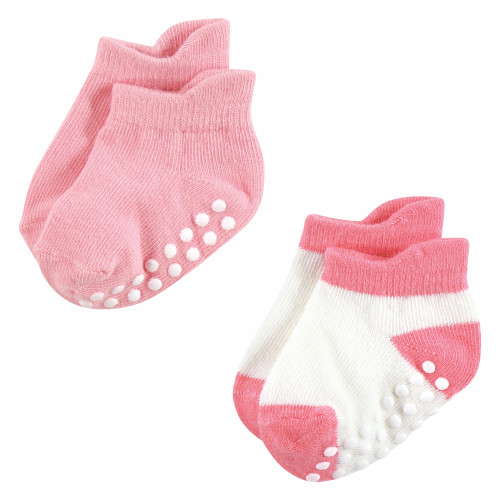 Hudson Baby Non-Skid No-Show Socks, Pink Green