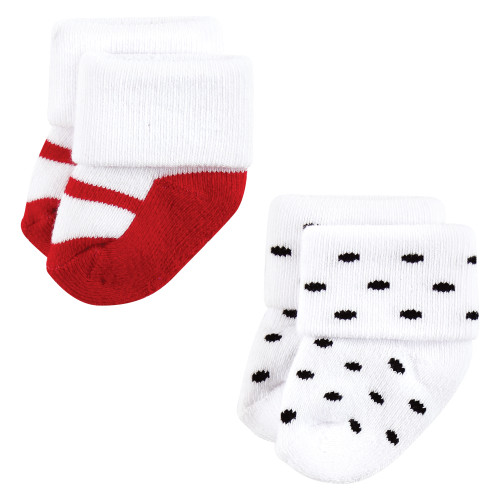 Hudson Baby Cotton Rich Newborn and Terry Socks, Mom and Dad Girl Red Black 12-Pack