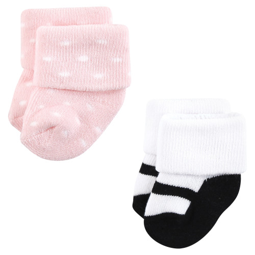 Hudson Baby Cotton Rich Newborn and Terry Socks, Mom and Dad Girl Pink Black 12-Pack