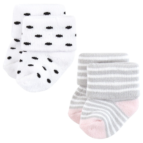 Hudson Baby Cotton Rich Newborn and Terry Socks, Mom and Dad Girl Pink Black 12-Pack