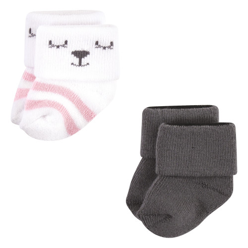 Hudson Baby Cotton Rich Newborn and Terry Socks, Bear Girl 12-Pack