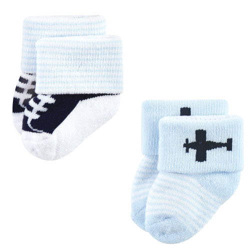 Luvable Friends Newborn and Baby Terry Socks, Airplane 12-Pack