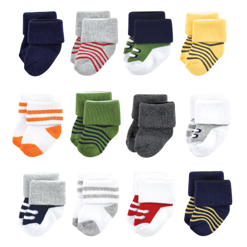 Luvable Friends Newborn and Baby Terry Socks, Athletic 12-Pack