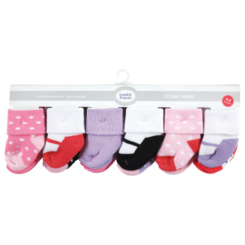 Luvable Friends Newborn and Baby Terry Socks, Coral Lilac Mary Janes