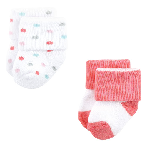 Luvable Friends Newborn and Baby Terry Socks, Coral Dots