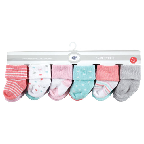 Luvable Friends Newborn and Baby Terry Socks, Coral Dots