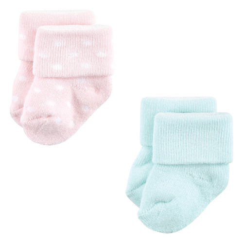 Luvable Friends Newborn and Baby Terry Socks, Coral Mint Aztec