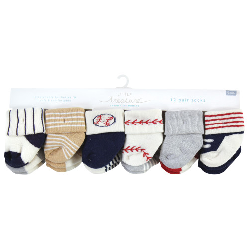 Little Treasure Newborn Socks, Baseball 12-Pack