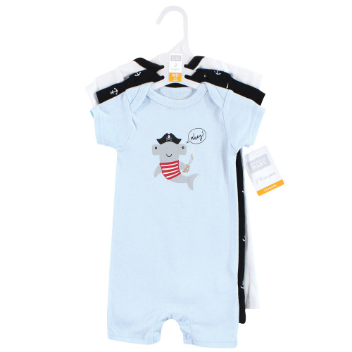 Hudson Baby Cotton Rompers, Pirate Shark