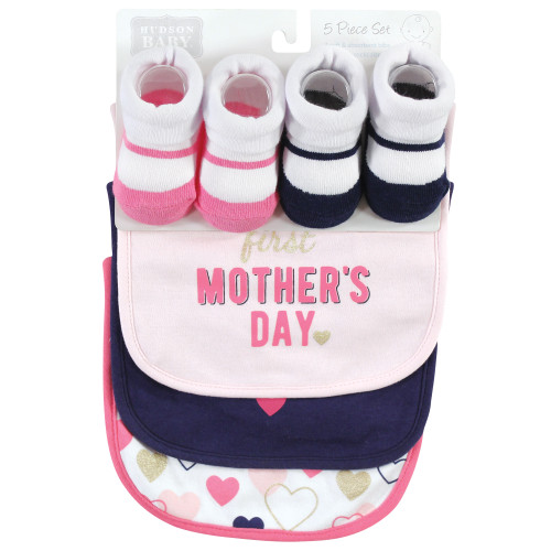 Hudson Baby Cotton Bib and Sock Set, Girl Mothers Fathers Day